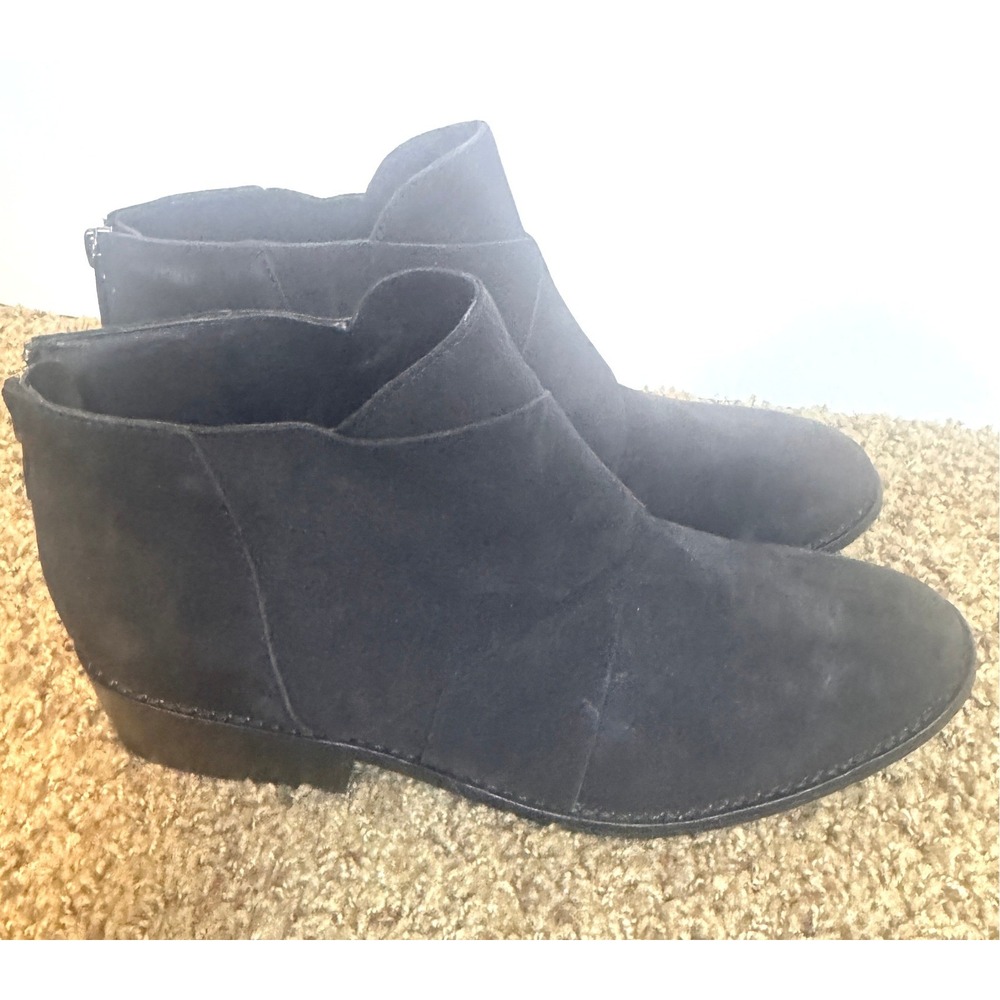 Eileen Fisher Black Suede Ankle Boots Womens 11 Low Block Heel Zip Booties